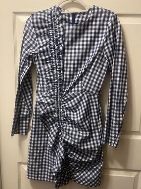 H&M Women’s Blue/White Gingham Gathered Ruffle Front Dress Size 4 Cottagecore